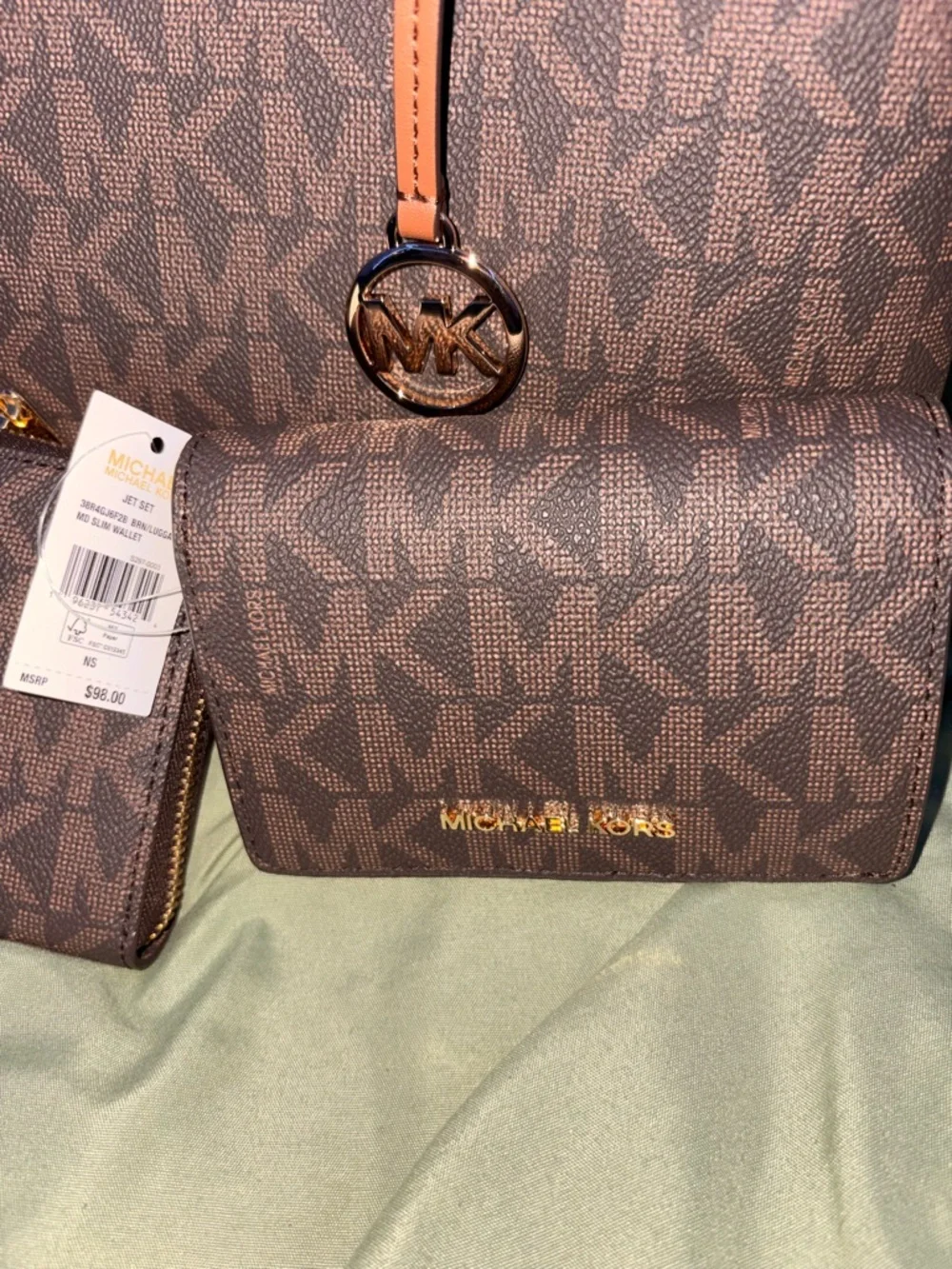 Michael Kors Brown MK Logo Tote with Matching Wallets BUNDLE DEAL!! - Picture 8 of 9